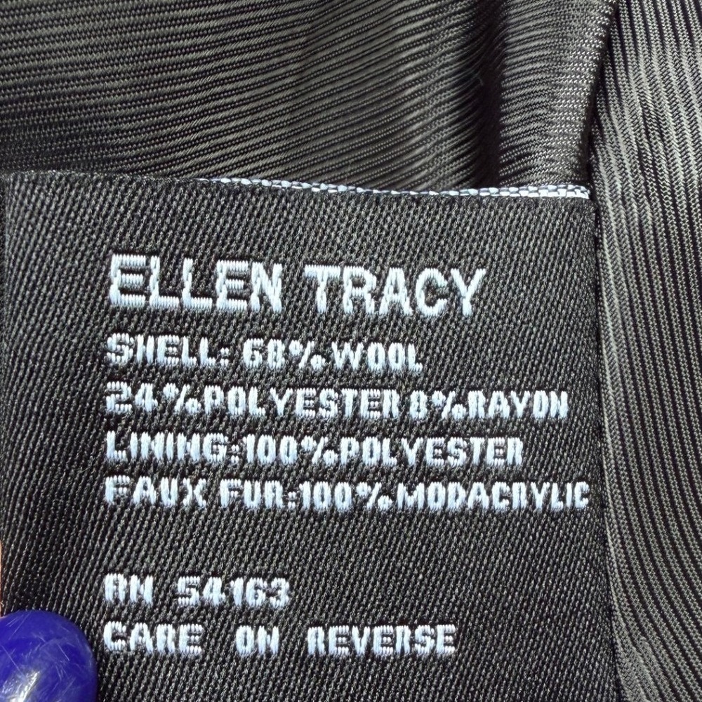 Ellen Tracy Wool Blend Faux Fur Trim Belted Poncho Cape Coat Black M Winter Glam - Picture 8 of 16